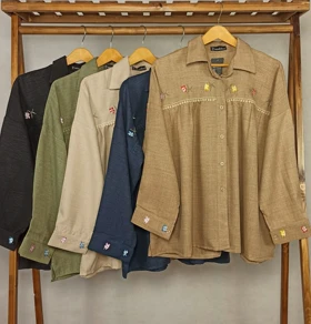 شومیز عروسکی گلدوزی (MD-1-2661) (نسکافه ای)