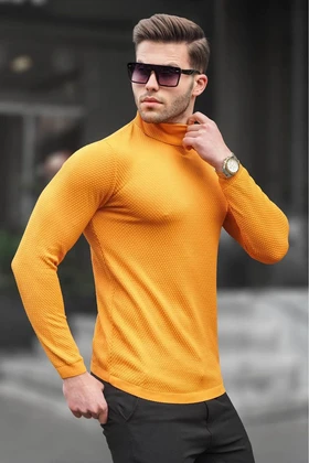 ژاکت بافتنی مردانه یقه اسکی خردلی 6306