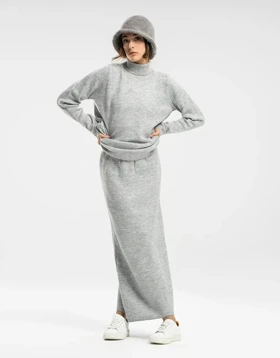 یقه اسکی دامن بافت (خاکستری)