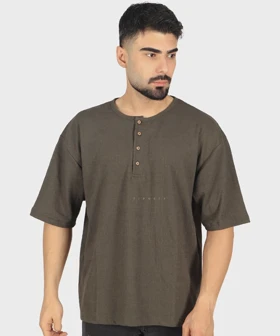تیشرت نیم دکمه مردانه یقه گرد و لش 1769