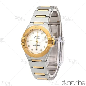 ساعت امگا کانسلیشن زنانه طلایی نقره ای صفحه صدفی نگین‌دار 105857