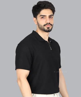 تیشرت یقه دار مشکی مردانه نیم زیپ 3237