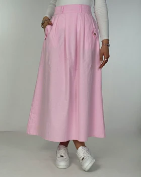 دامن لینن جیب لوزی کد 400065 (صورتی)