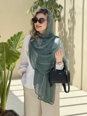 شال حریر نواردوزی شده سوین کد 607 (سبز)