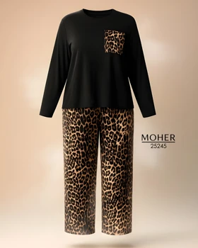 ست لباس راحتی زنانه سایز بزرگ مشکی و پلنگی