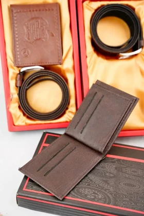 ست دو تکه کیف پول و کمربند مردانه چرمی