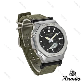 ساعت زنانه جی شاک GM-S2100 سیلور بند برزنت سبز w-4357