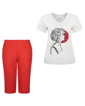 ست لباس راحتی زنانه تیشرت و شلوارک پنبه سیلکا مدل ماه