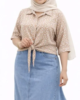 شومیز گره‌ای پفکی دخترانه 7378 (نسکافه ای)