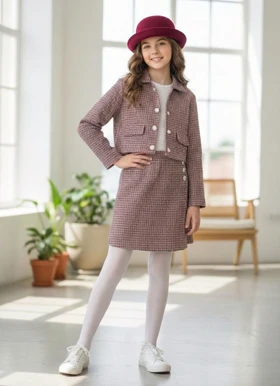 کت دامن چهار خانه پشمی دخترانه کد 404207