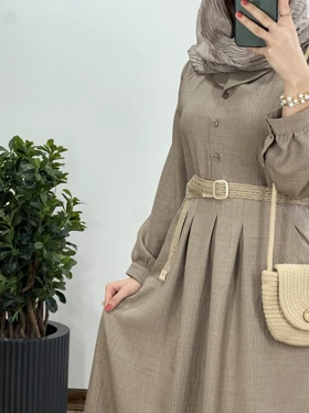 پیراهن مانتویی بلند بنفشه به همراه کمربند 1