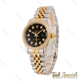 ساعت رولکس زنانه دورنگ طلایی صفحه مشکی دورنگین Rolex-5403-L