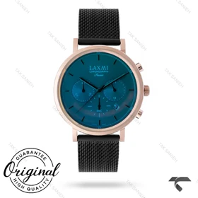 ساعت مردانه لاکسمی 8124-1 رزگلد صفحه آبی بند حصیری Laxmi-9135-G