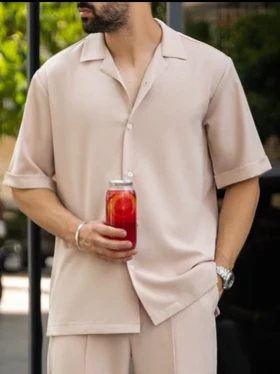 پیراهن کرم آستین کوتاه sh373