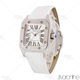 ساعت کارتیر زنانه مدل سانتوس بند چرمی دور نگین 104596