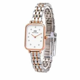 ساعت زنانه DW مستطیلی دو رنگ رزگلد ایندکس نگین مدل DW-6765-L