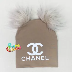 کلاه نوزاد پوم پوم رنگی طرح Chanel