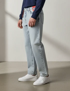 شلوار جین مام فیت آبی یخی پارچه ترک