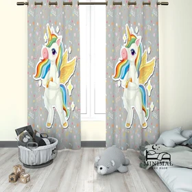 پرده کودک طرح اسب تک شاخ مدل W4908