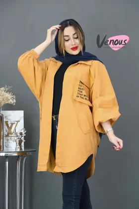 مانتو جین رنگی جیب چاپی