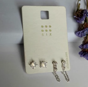 پک 2 جفتی گوشواره زنانه (زنجیر آویز، ستاره نگین‌دار) – آبکاری نقره