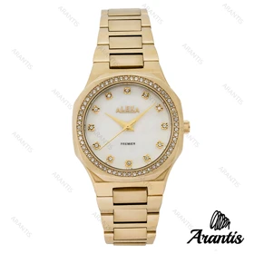 ساعت الکسا 0086 زنانه طلایی دور نگین صفحه سفید w-10128