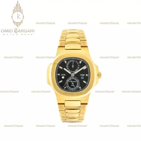 ساعت مچی پتک فیلیپ ناتیلوس بند طلایی صفحه مشکی Patek Philippe Nautilus