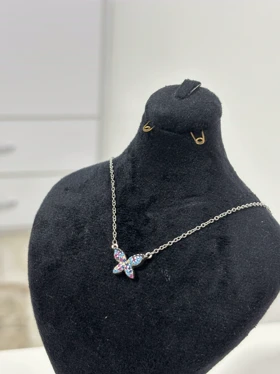 گردنبند نقره پروانه رنگی زنانه 979