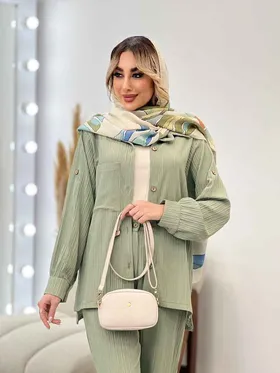 ست مانتو و شلوار کراش تک جیب