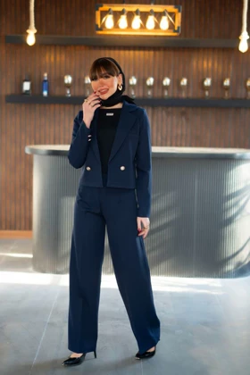 ست کراپ کت و شلوار زنانه یقه بلیزر