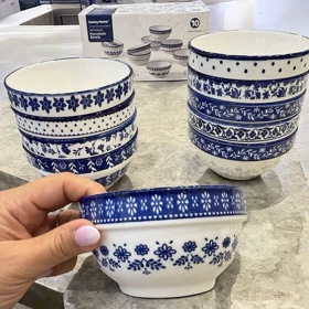 پیاله‌های آبی ده عددی دنی هوم مدل گل آبی میکس / BA61