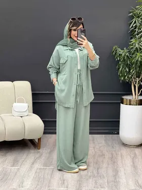 ست مانتو و شلوار دو جیب پایین بند