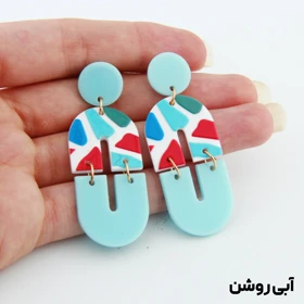 گوشواره زنانه مدل بیضی دو تیکه (آبی روشن)