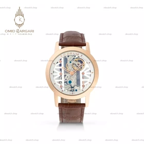 ساعت مچی کروم اتوماتیک صفحه اسکلتون بند چرمی قهوه ای Corum