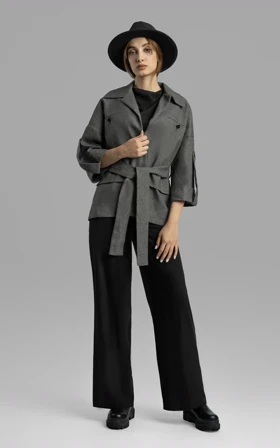 کت زنانه طوسی کمربند بندی NEVADO