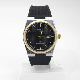 ساعت مچی مردانه تیسوت Tissot 1853 PRX تاریخ دار با ماندگاری رنگ بالا کد 2 (بند مشکی حاشیه طلائی)