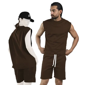 ست رکابی و شلوارک اسپرت بیسیک مدل GF-8301 قهوه ای