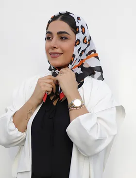 مینی اسکارف نخی طرح پلنگی نارنجی هاریبو
