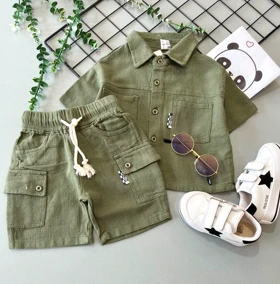 پیراهن شلوارک کارگو (سبز تیره)