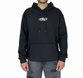 هودی مشکی اورسایز گرافیکی SCKER - طرح چاپ پشت - مناسب استایل یونیسکس