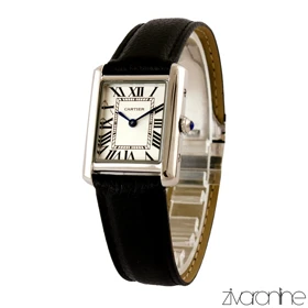 ساعت کارتیه زنانه Tank قاب سیلور بند چرم مشکی 105268