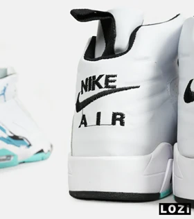 کفش کتانی ساق‌دار مردانه سفید آبی Nike air jordan 5 v02