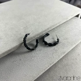 گوشواره زنانه حلقه‌ای مشکی تمام نگین 20425