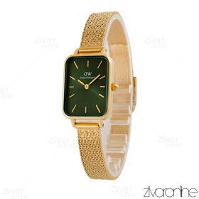 ساعت دنیل ولینگتون زنانه مستطیلی بند حصیری طلایی صفحه سبز 105126