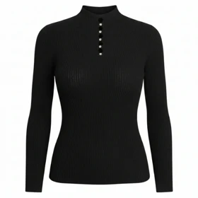 بافت آستین بلند نگین‌دار مشکی