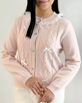 ژاکت بافت دکمه قلب پاپیون کد 5343