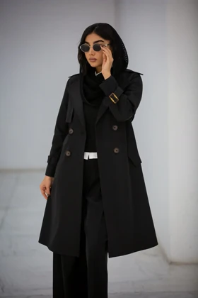 بارانی سانتانا دکمه دوبل بلند New (مشکی)