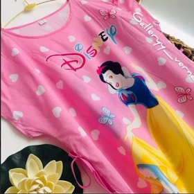 پیراهن زنانه کوتاه نخی وارداتی طرح سفید برفی