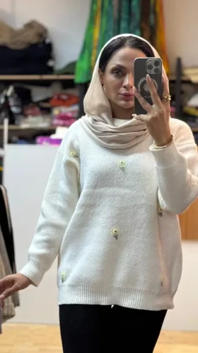 بلوز بافت طرح گل وارداتی 3054 (سفید)