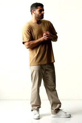 تیشرت آستین کوتاه یقه کوبایی مردانه